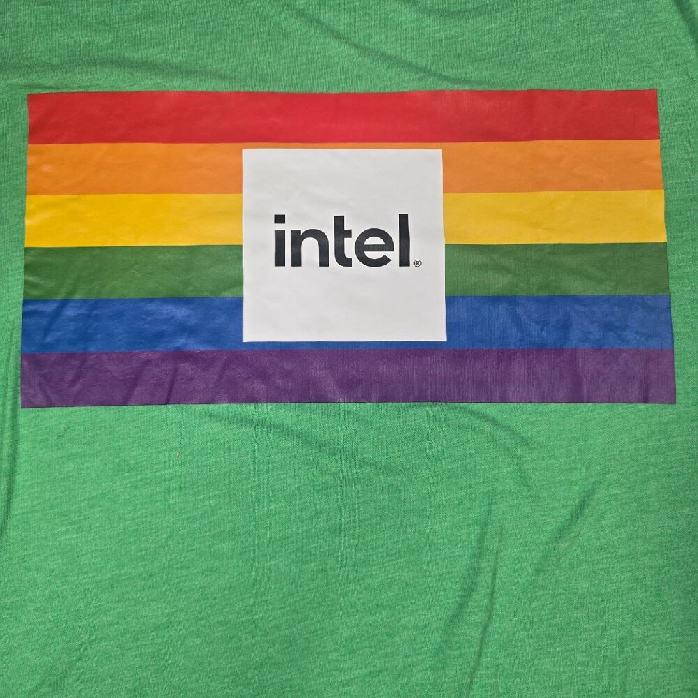 Intel Pride Rainbow T-Shirt Green 2XL Allmade 100% Cotton Short Sleeve Unisex